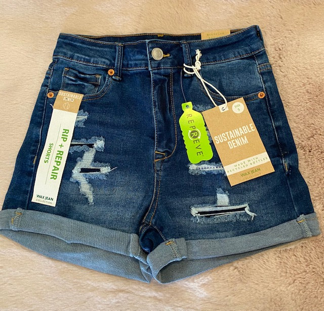 REPREVE HIGH-RISE PATCHWORK SHORTS