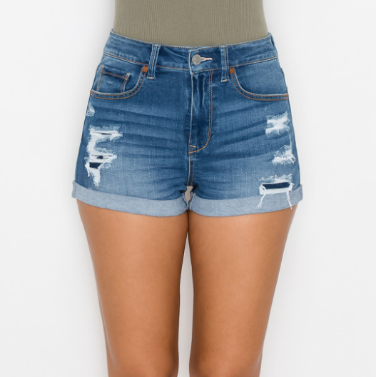REPREVE HIGH-RISE PATCHWORK SHORTS