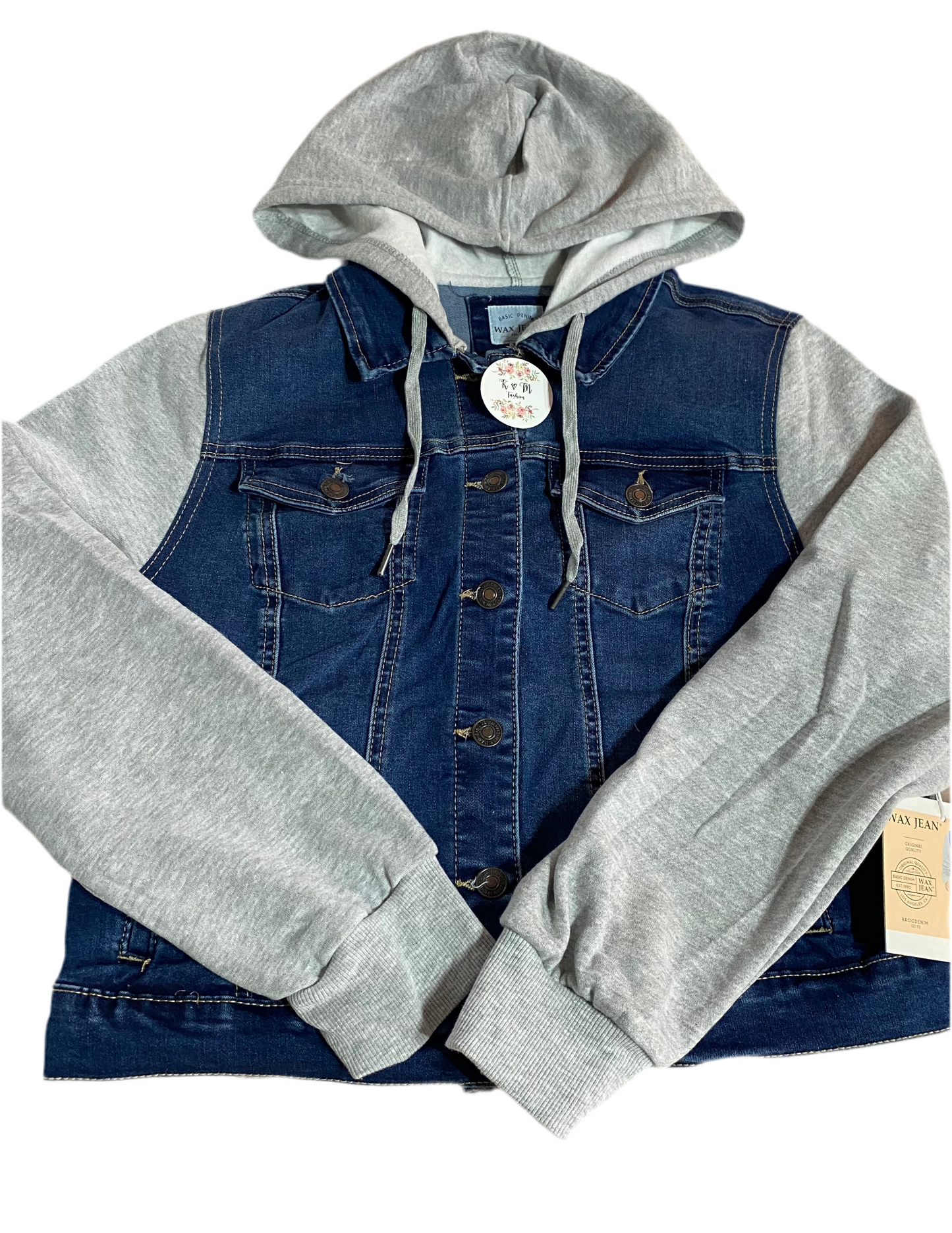 FLEECE SLEEVE AND HOOD DENIM JACKET